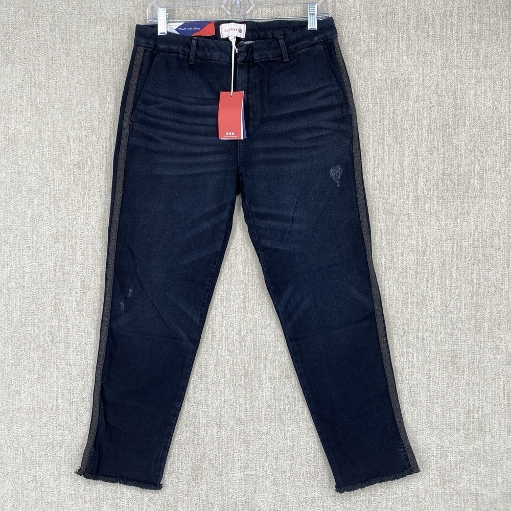 Sundry Anthropologie Jean Women 28 Blue Ankle Crop Fray Hem Chino Heart Denim